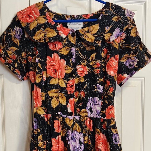 Vintage look Floral Print Dress size 16 100% Cotton - Picture 4 of 10